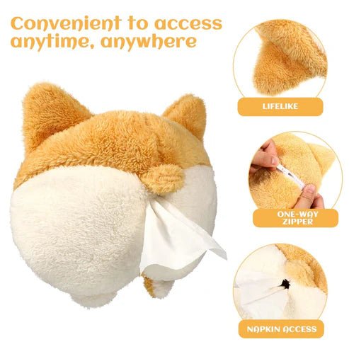Cute Corgi Butt Tissue Box Cover – Soft Plush Hanging Tissue Holder for Car & Home | UAE - Rydenix