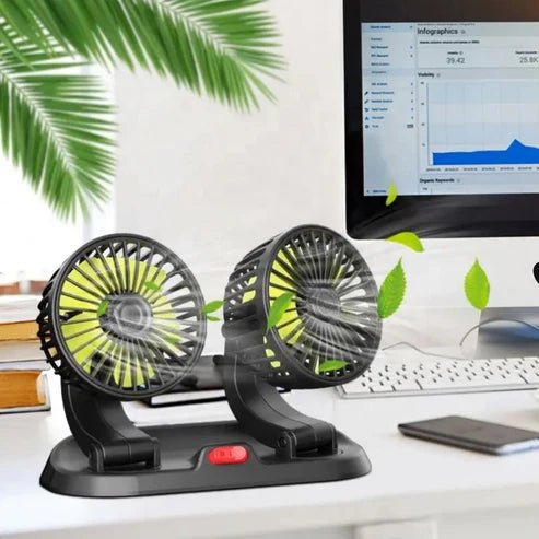 Double Headed Vehicle Fan (CIC922) – Dual 360° Adjustable Cooling Fan for Car Interior | UAE - Rydenix
