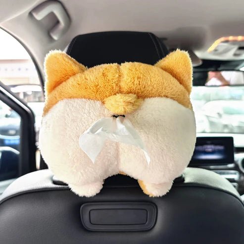Cute Corgi Butt Tissue Box Cover – Soft Plush Hanging Tissue Holder for Car & Home | UAE - Rydenix