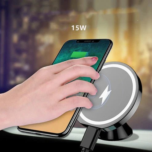 15W Magnetic Wireless Car Charger & Phone Holder – Fast Charging Mount for iPhone & Android | UAE - Rydenix
