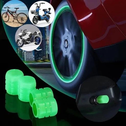 Luminous Tire Valve Caps (4pcs Set) – Glow - in - the - Dark Air Caps for Car, Bike & Motorcycle | UAE - Rydenix
