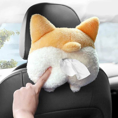 Cute Corgi Butt Tissue Box Cover – Soft Plush Hanging Tissue Holder for Car & Home | UAE - Rydenix
