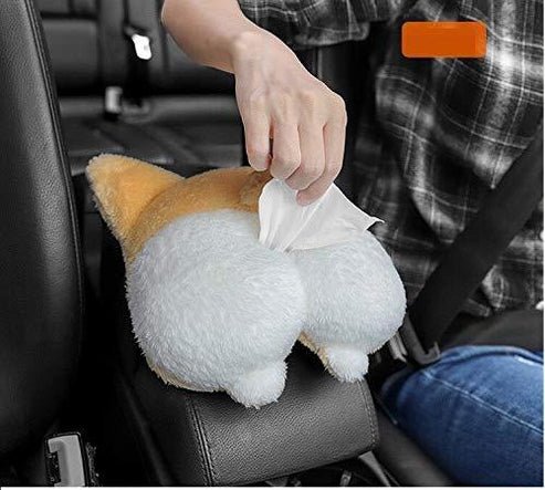 Cute Corgi Butt Tissue Box Cover – Soft Plush Hanging Tissue Holder for Car & Home | UAE - Rydenix