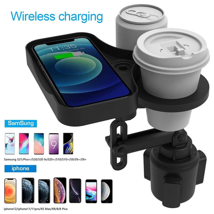 2 - in - 1 Car Cup Holder with Wireless Charger – Fast Charging Phone Dock for Vehicles | UAE - Rydenix