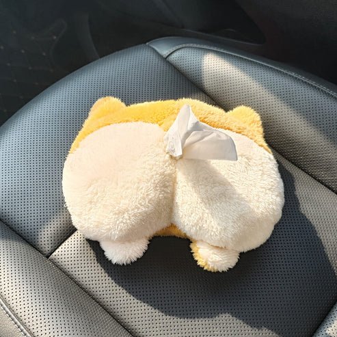 Cute Corgi Butt Tissue Box Cover – Soft Plush Hanging Tissue Holder for Car & Home | UAE - Rydenix
